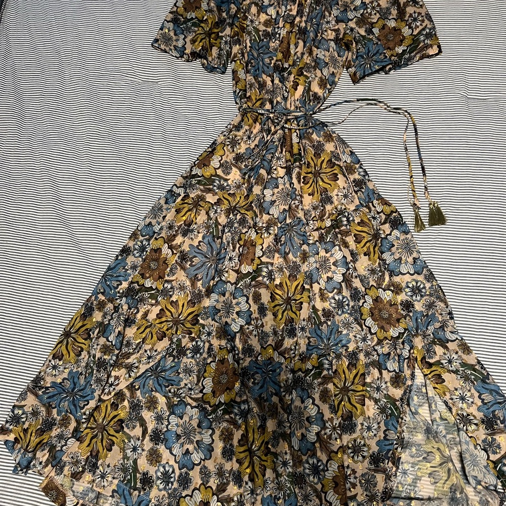 Taylor Floral Maxi Dress in Blue, Mustard, and Cream